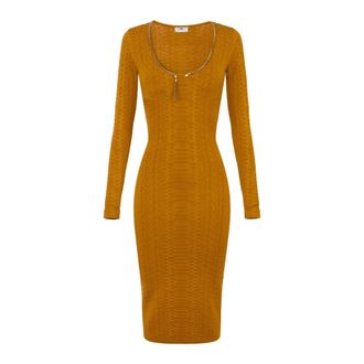 Elisabetta Franchi Jewel-snake Midi Gebreide Jurk - Dames - Kleedjes - Geel - S - Kleedjes