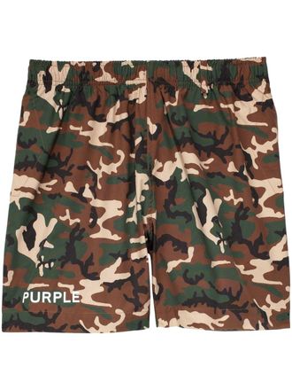 Purple logo-print camouflage shorts - Brown
