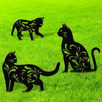 OEM Conjunto De 3 Figuras Met&aacute;licas De Jard&iacute;n Con Siluetas De Gatos Negros, Estacas Decorativas Para Jard&iacute;n, Figuras De Animales Para Jard&iacute;n Y C&eacute;sped