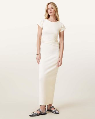 AllSaints Cotton Katarina Short Sleeve Slim Fit Midi Dress, Size: UK 16/US 12