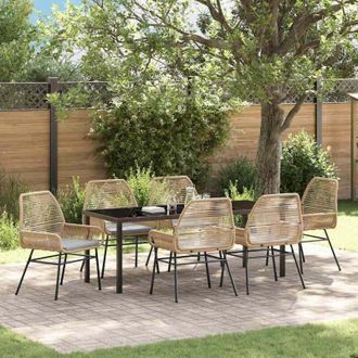 vidaXL Conjunto De Comedor De Jard&iacute;n 7 Pcs Marr&oacute;n Rat&aacute;n Sint&eacute;tico Vidaxl