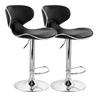 Elama 2 Piece Slim Faux Leather Adjustable Bar Stool in Black at Nordstrom