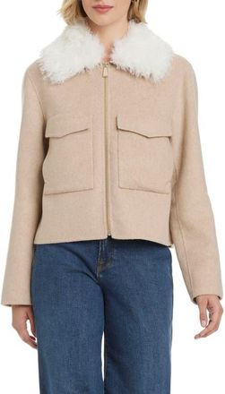 Kate Spade New York Wool Blend Jacket with Removable Faux Shearling Collar in Champagne at Nordstrom, Size X-Large