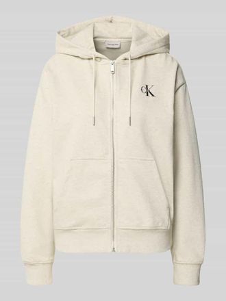 Calvin Klein Jeans Sweatjacke mit Label-Print in Ecru, Gr&ouml;&szlig;e XS