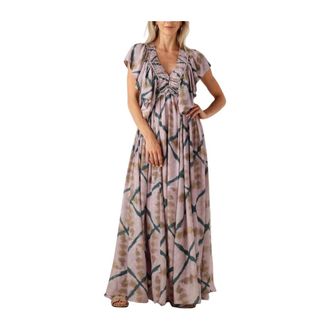 Mes Demoiselles... Kleedjes, Dames, Veelkleurig, M, Lila Maxi Jurk Orma