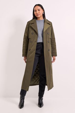 Wallis Womens Principles by Quilted Trench Coat - Khaki - Size 12 UK