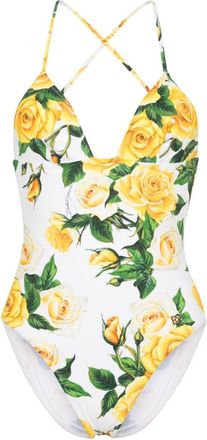 Dolce & Gabbana floral-print swimsuit - women - Elastane/Polyamide/Polyamide/Elastane - 2 - White