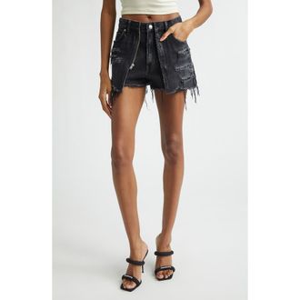 Alexander Wang Distressed Double Layer Denim Skort in Grey Aged at Nordstrom, Size 27