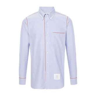 Thom Browne Casual Shirts, male, Blue, L, Blue Oxford Shirt with Striped Edge