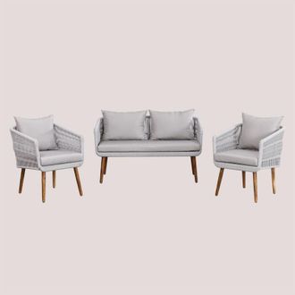 Sklum Sklum - Set da giardino con divano 2 posti e 2 poltrone in legno di acacia e corda intrecciata Barker Style