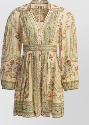 Zimmermann linen floral-print plunge mini dress
