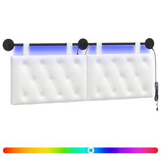 vidaXL Cabecero Colgante Con Luz Led Blanco Tela Vidaxl