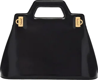 Ferragamo Womens Wanda Patent Leather Top Handle Handbag In Black