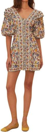 Farm Rio Puff Sleeves Mini Dress In Greek Garden