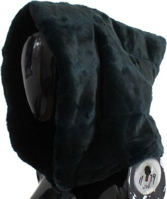 Dolce & Gabbana Womens Green Weasel Fur Crochet Hood Scarf Hat Gray