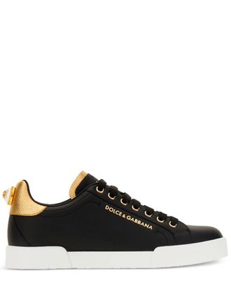 Dolce & Gabbana Portofino logo-tag leather sneakers - Black