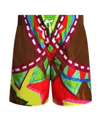 Dsquared2 Mens Colourful Abstract Design Brown Swim Shorts - Size Medium