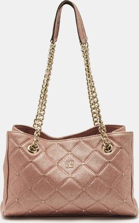 Carolina Herrera Metallic Pink Leather Crystal Chain Tote