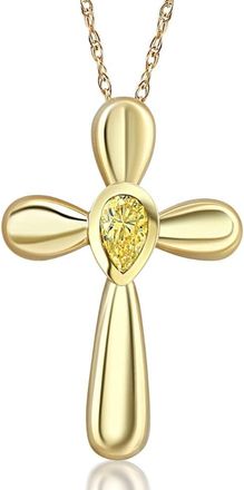 Pompeii3 1/4 ct Yellow Diamond Pear Shape Cross Pendant Lab Grown Yellow Gold Necklace 1
