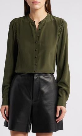 Frame Denim Band Collar Silk Button-Up Shirt in Military Green at Nordstrom Rack, Size Small