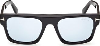 Tom Ford Cyrus 53mm Square Sunglasses in Shiny Black /Blue at Nordstrom