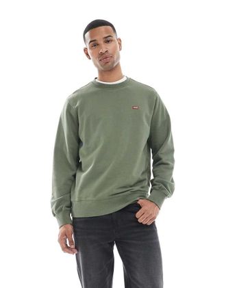 Levi's Original - Felpa girocollo in spugna verde medio con logo batwing