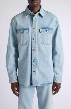 Bottega Veneta Oversize Sky Bleached Cotton & Silk Denim Button-Up Overshirt in 4946 Light Bleach at Nordstrom, Size 50