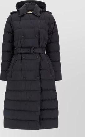 Burberry long trench coat hood belt quilting