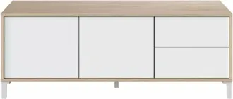 Usinestreet Mueble de TV 2 puertas y 2 cajones L130 cm - Efecto Roble y Blanco