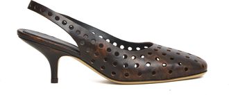 Dries Van Noten Perforated Leather Round Toe Slingback Pumps