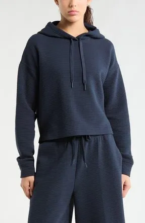 Zella Ottoman Cotton Blend Ribbed Hoodie in Navy Sapphire at Nordstrom Rack, Size X-Large