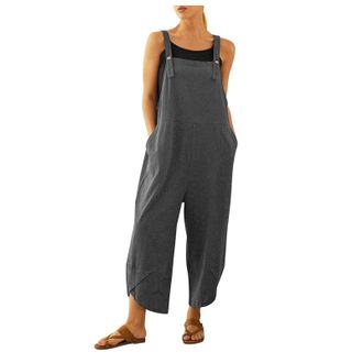 Generic Womens Dungarees Jumpsuit for Women UK Summer Dungarees Loose Plus Size Wide Leg Rompers with Pockets Cold Shoulder Suspender Overalls High Waist Leis