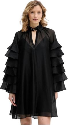 Karl Lagerfeld Jurk met gesp-kraag en ruches - Dames - Korte kleedjes - Zwart - XS - Polyester - Kleedjes
