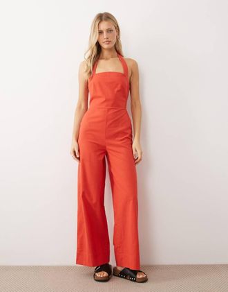 Asos Tuta jumpsuit allacciato al collo rossa-Rosso