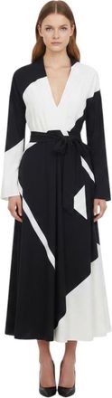 Alberta Ferretti BlackWhite V Neck Midi Dress