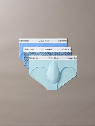 Calvin Klein Mens Icon Cotton Stretch 3-Pack Hip Brief - Blue - S