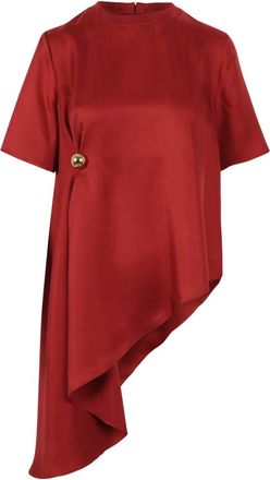 Loulou Studio Blouses, female, Red, Size: M Asymmetric Top with Side Metal Piercing