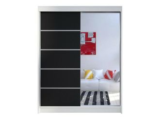 Mirjan24 Armario Closico 143, Blanco + Negro, 200x150x58cm, Puertas De Armario: Correderas, N&uacute;mero De Estantes: 5, Led