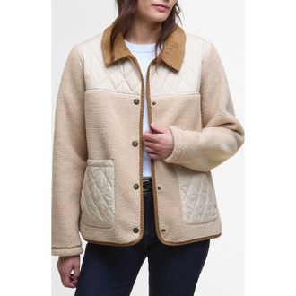 Barbour Laurel High Pile Fleece Quilted Jacket in Natural Mist at Nordstrom Rack, Size 12 Us / 16 Uk