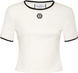 Philipp Plein logo-patch t-shirt - women - Elastane/Cotton - S - White