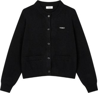 STUDIO TOMBOY logo-embroidered button-front cardigan - women - Wool/Nylon/Fabric - OS - Black