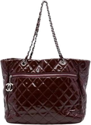 Chanel Pre-owned Quilted Patent Leather Tote Bag - Dames - Vintage Shopper - Rood - ONE Size - Leer - Vintage