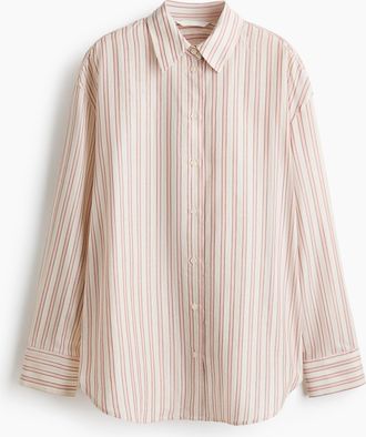 H&M Oversized Bluse aus Lyocellmix - Hellrosa/Gestreift