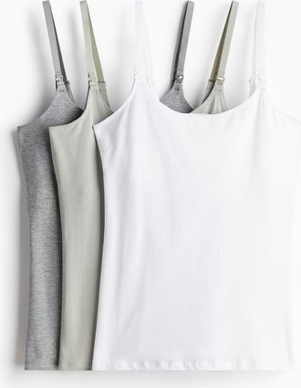 H&M MAMA 3er-Pack Stilltops - Helles Khakigr&uuml;n/Weiss