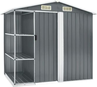 vidaXL Cobertizo De Jard&iacute;n Con Estanter&iacute;a Hierro Gris 205x130x183 Cm Vidaxl