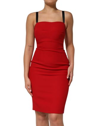 Dolce & Gabbana Womens Red Stretch Bodycon Sheath Knee Length Dress Acetate Rayon