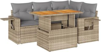 vidaXL Juego De Sof&aacute;s Jard&iacute;n Con Cojines 5 Pzas Rat&aacute;n Sint&eacute;tico Beige Vidaxl