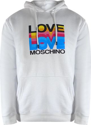 Moschino Mens Love Multi Logo White Hoodie Cotton - Size X-Large