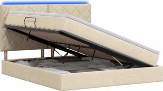 vidaXL Cama De Almacenamiento Led Con Colch&oacute;n Crema 160 X 200 Cm Tela Vidaxl