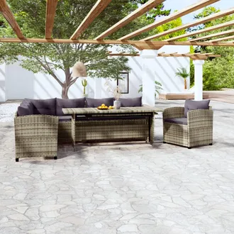 vidaXL Set De Muebles De Jard&iacute;n 3 Pzas Y Cojines Rat&aacute;n Sint&eacute;tico Gris Vidaxl